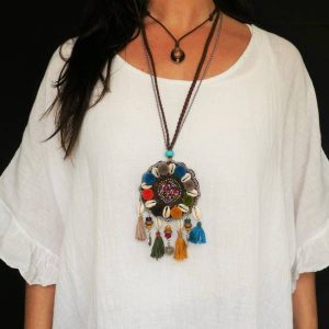 Colar Boho Camurça Búzios